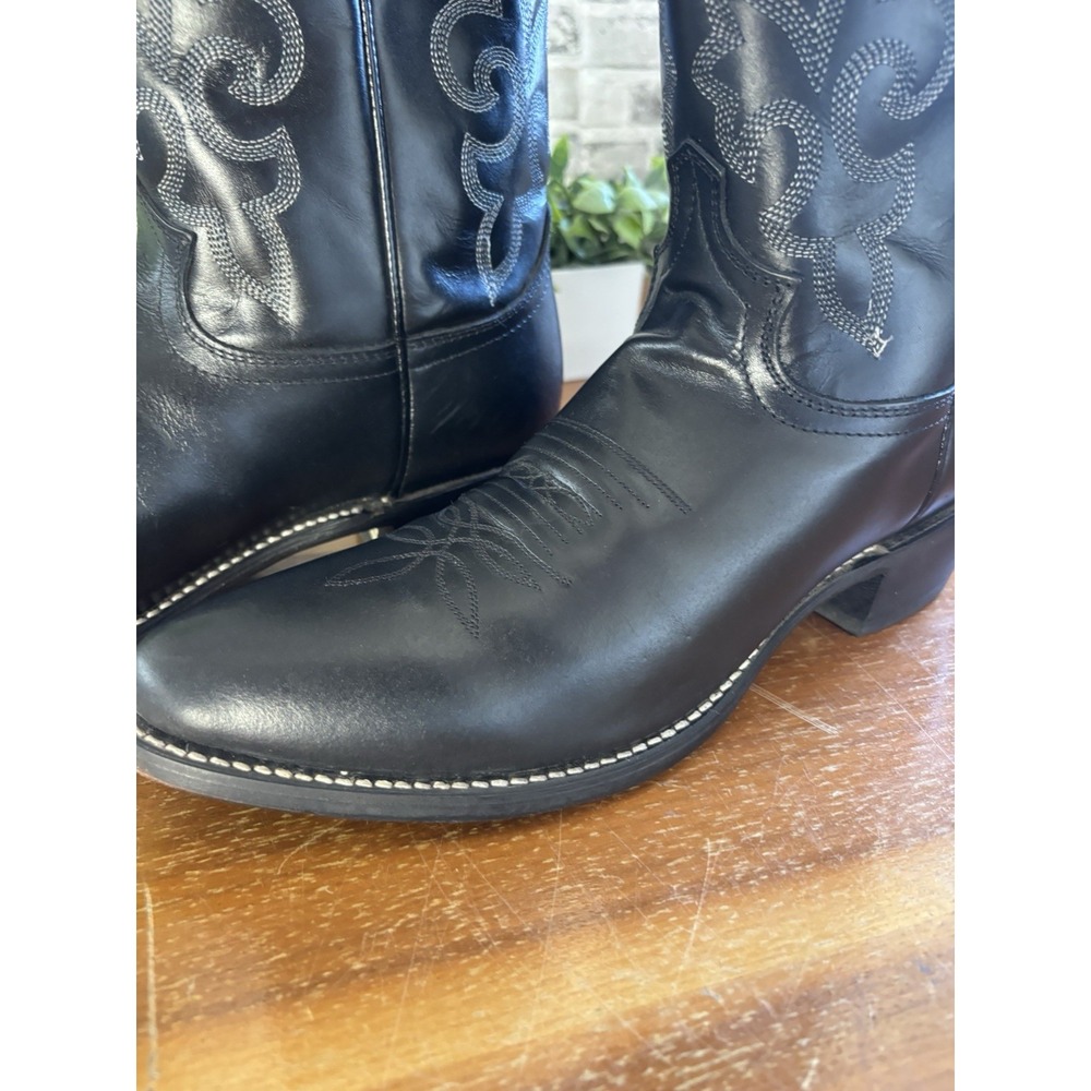 Justin 1409⭐️Classic Black London Calf Leather Western Cowboy Boots⭐️Mens 9 D - Picture 3 of 12